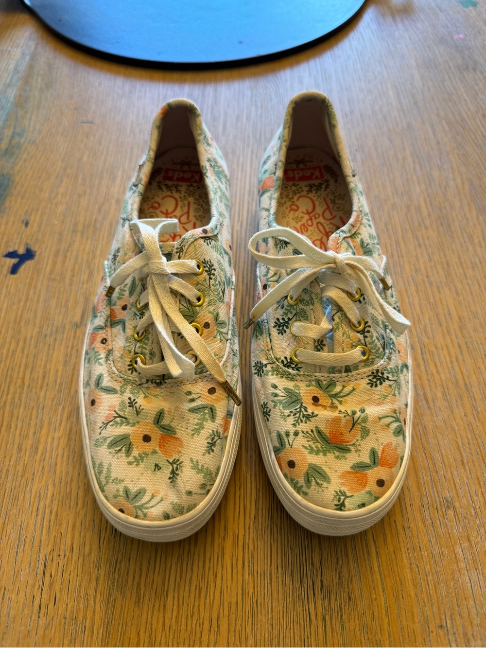 Keds Floral Canvas Sneakers in Cream with Orange & Green Accents